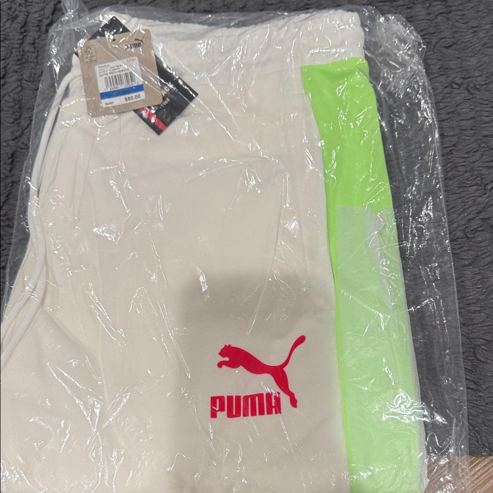 Puma Cream and Neon Green Athletic Pants